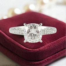 Cushion Cut 3.00Ct 14k White Gold Lab Grown Diamond/CVD Women's Engagement Rings