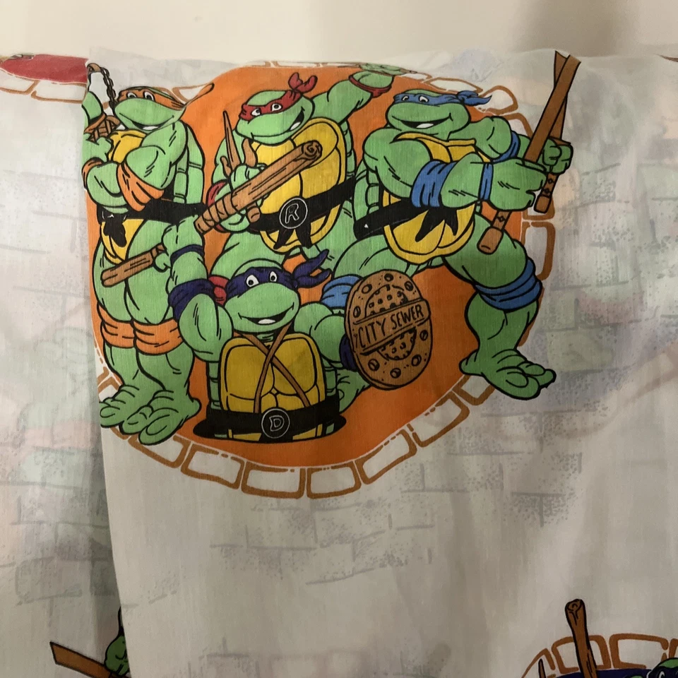 Винтажный 1990 Teenage Mutant Ninja Turtles наволочка плоский и резинке простыня 3шт комплект - Изображение 3 из 4
