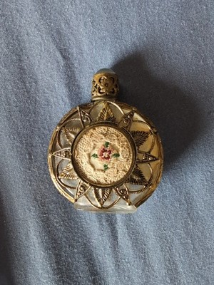 Vintage Mini Glas Bronze FiLiGREE Petit Point Spitze PARFUMFLAKON, DAUBER