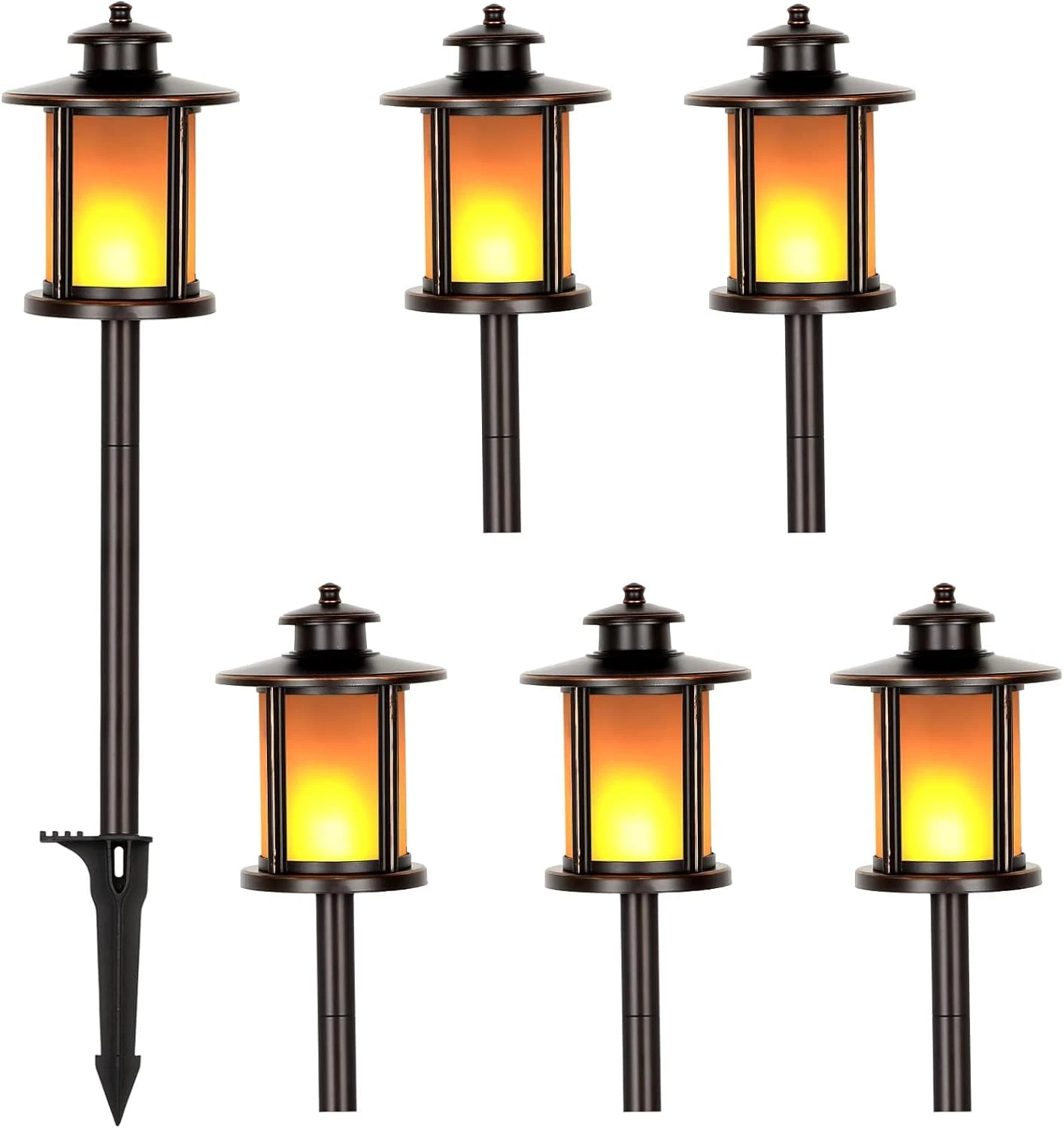 Flickering Flame LED Landscape Lights - 6 Pack Waterproof Pathway Decor