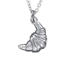 CROISSANT Necklace or Charm Only - Pewter Crescent Rolls Bread Food Chain Gift