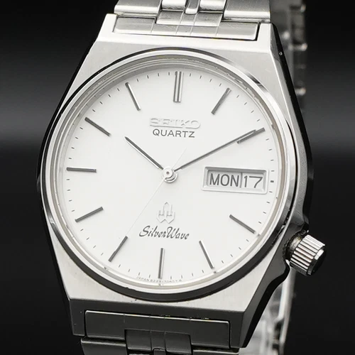 [N MINT] SEIKO 8229-7040 Quartz Men's Watch Day Date Silver Dial Vintage JAPAN
