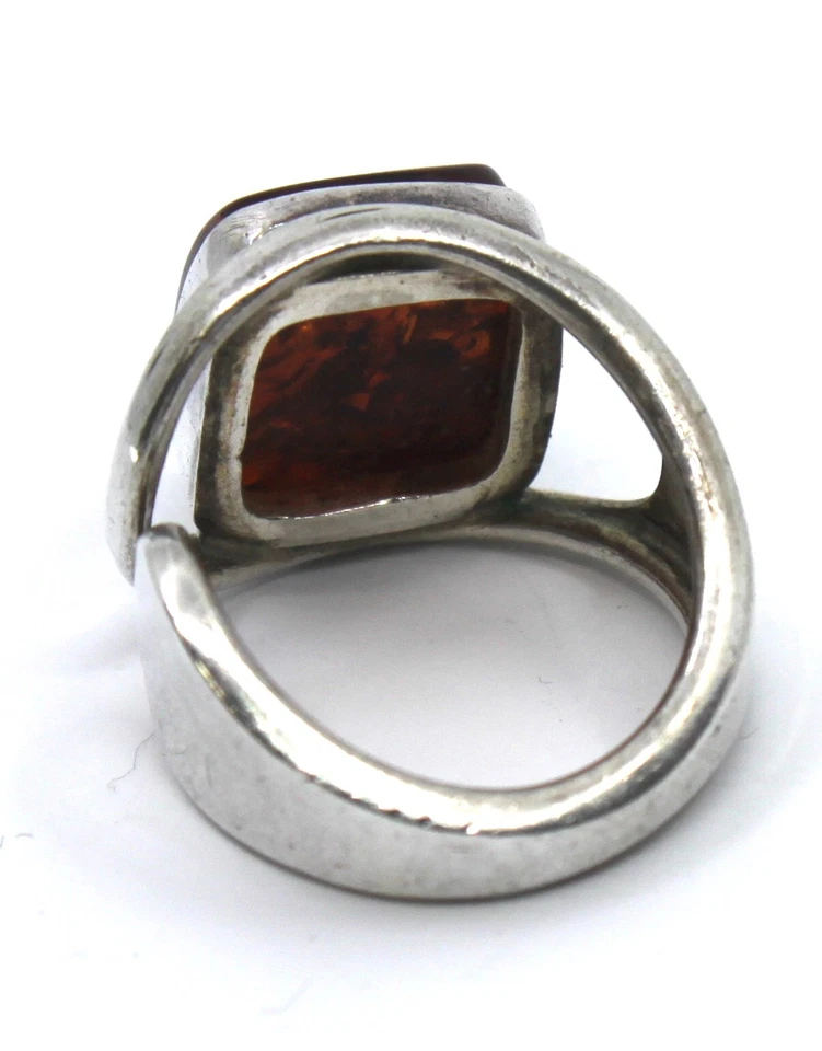Anillo ámbar cuadrado llamativo en plata de ley talla 7-7,5 ajustable Foto 4 de 4