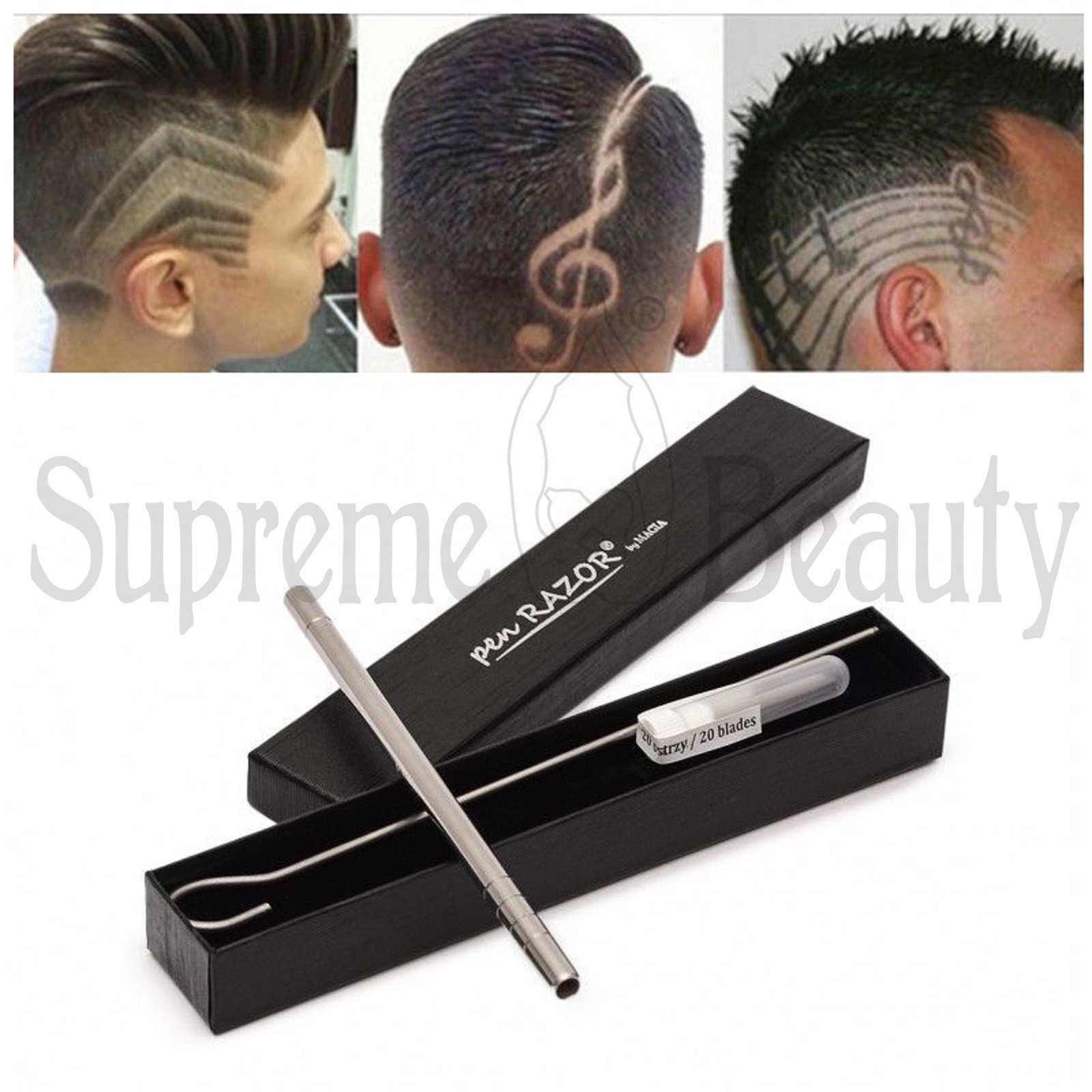 PEN RAZOR RASOIO A PENNA PROFESSIONALE HAIR TATTOO DISEGNI MANO LIBERA + 20 LAME