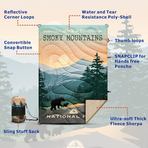Wearable Sherpa Camping Blanket in Great Smoky Mountains - Warm & Waterproof - Picture 6 of 9