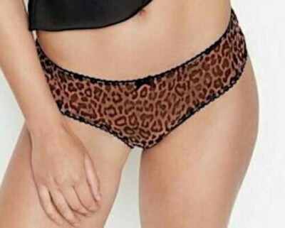 Victorias Secret Sexy Nougat Leopard Cheeky Panty Size S Sheer Cut-Out Back NWT