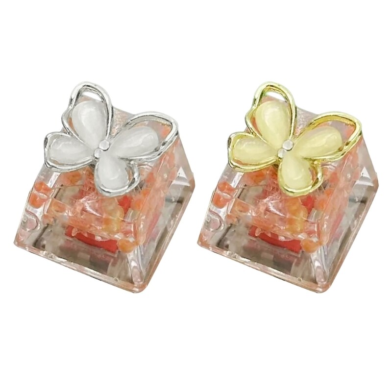 Rotating Butterfly Flower Epoxy Resin Keycap for Mechanical Keyboards with Backlit