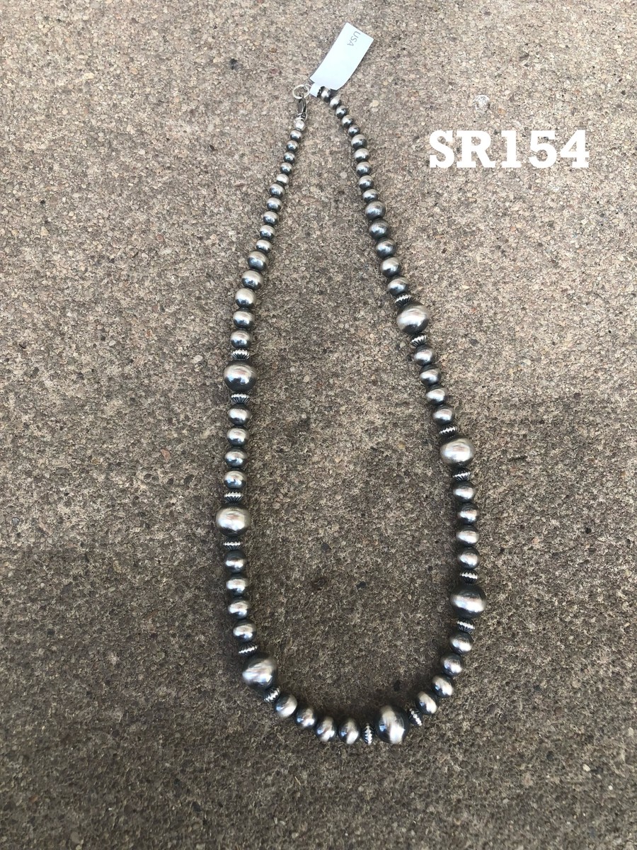 Navajo Pearl style 20” necklace in sterling silver, handcrafted in