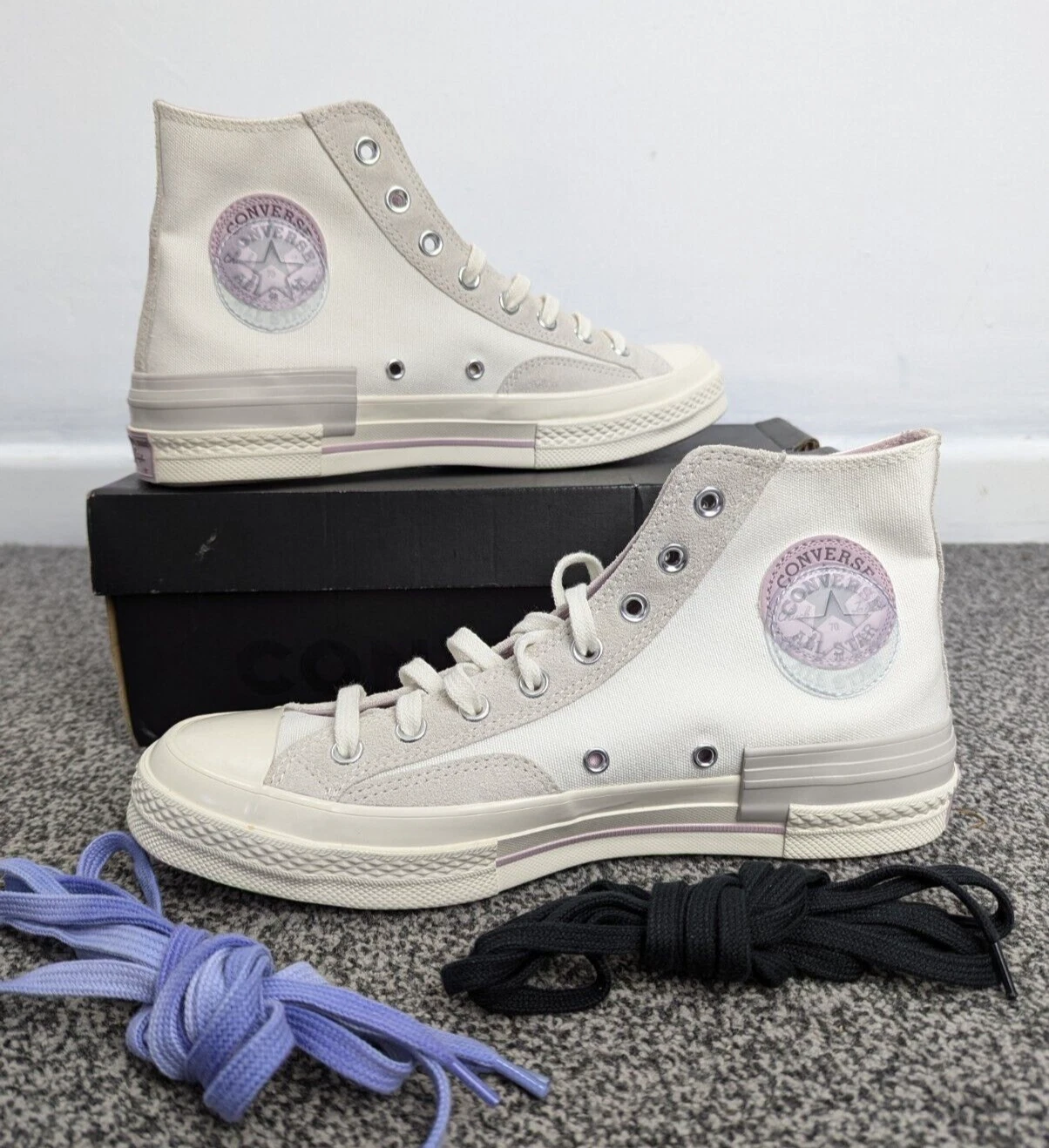 Nuove scarpe da ginnastica unisex Converse Chuck Taylor 70 colore pop overlay bianco rosa UK 11