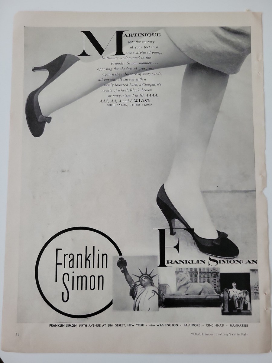 1956 women's Franklin Simon Martinique shoes legs vintage ad