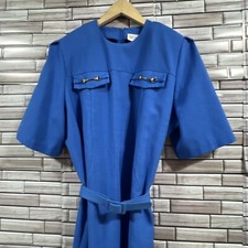 womens M dress colban blue Vintage hardware belt back zip 80s midi crew neck