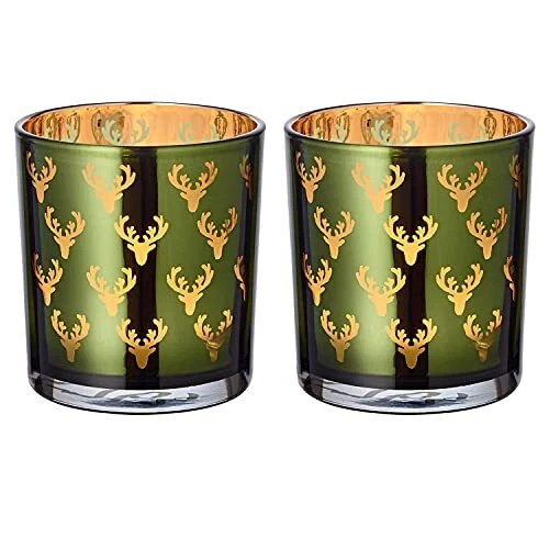 EDZARD Set di 2 portacandele Tiu (altezza 8 cm, ø 7,5 cm), colore nero opaco, motivo cervo, portacandela, vetro per tealight, portacandele antivento