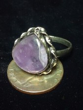 silver plated natural crystal amethyst ring size 10.5 Teardrop Ornate Purple C13