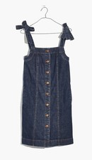 Madewell Denim Overall Tie Strap Button Front A-line Dress Dark Wash Sz 8 Y2K