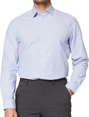 Shirt M business hem & seam slim fit men's light blue long sleeve cotton