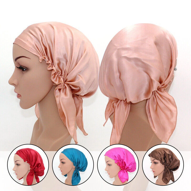 Gorra gorro para dormir 100 % seda morera - envoltura ajustable para el cabello nocturno para mujer Foto 3 de 4