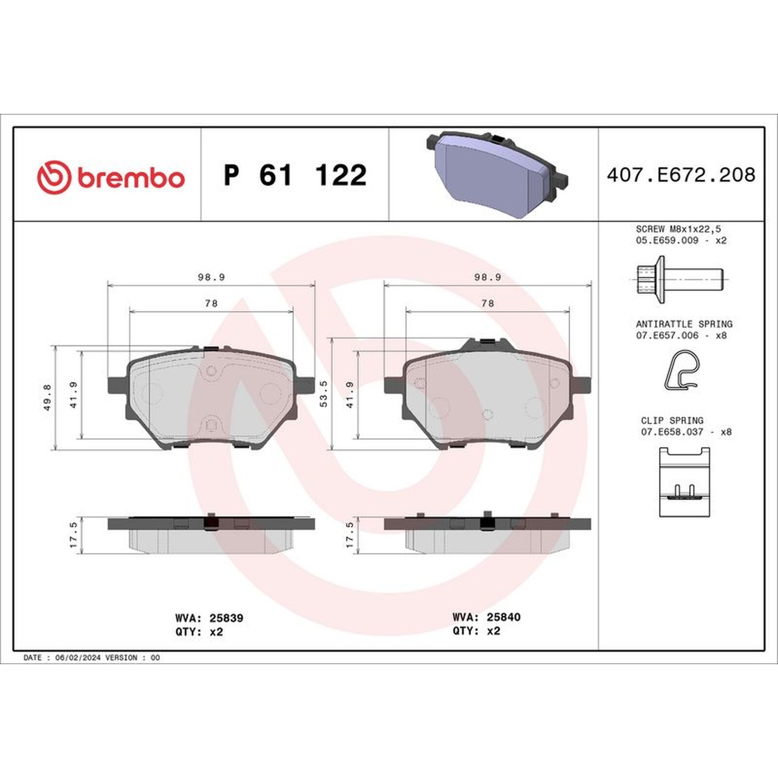 Brembo Prime Brake Pad Set P61122 Rear Axle - High Quality - Free Shipping