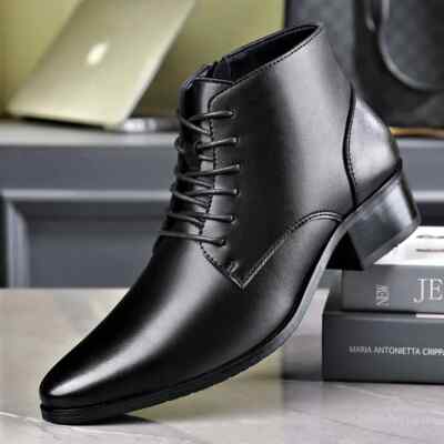 Mens Business Office Formal Dress Boots Shoes Faux Leather Boot Black Lace  Up | eBay
