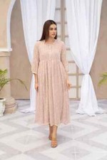 Floral Print Anarkali Kurta Dress Pakistani Shirt Readymade PEACH PRINTED MAXI