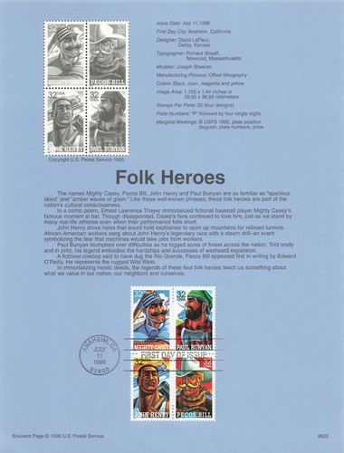 USPS Souvenir Page Folk Heroes US 3086a SP1211