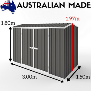 EasyShed Garden Shed 3.00m x 1.50m Double Door SLATE GREY