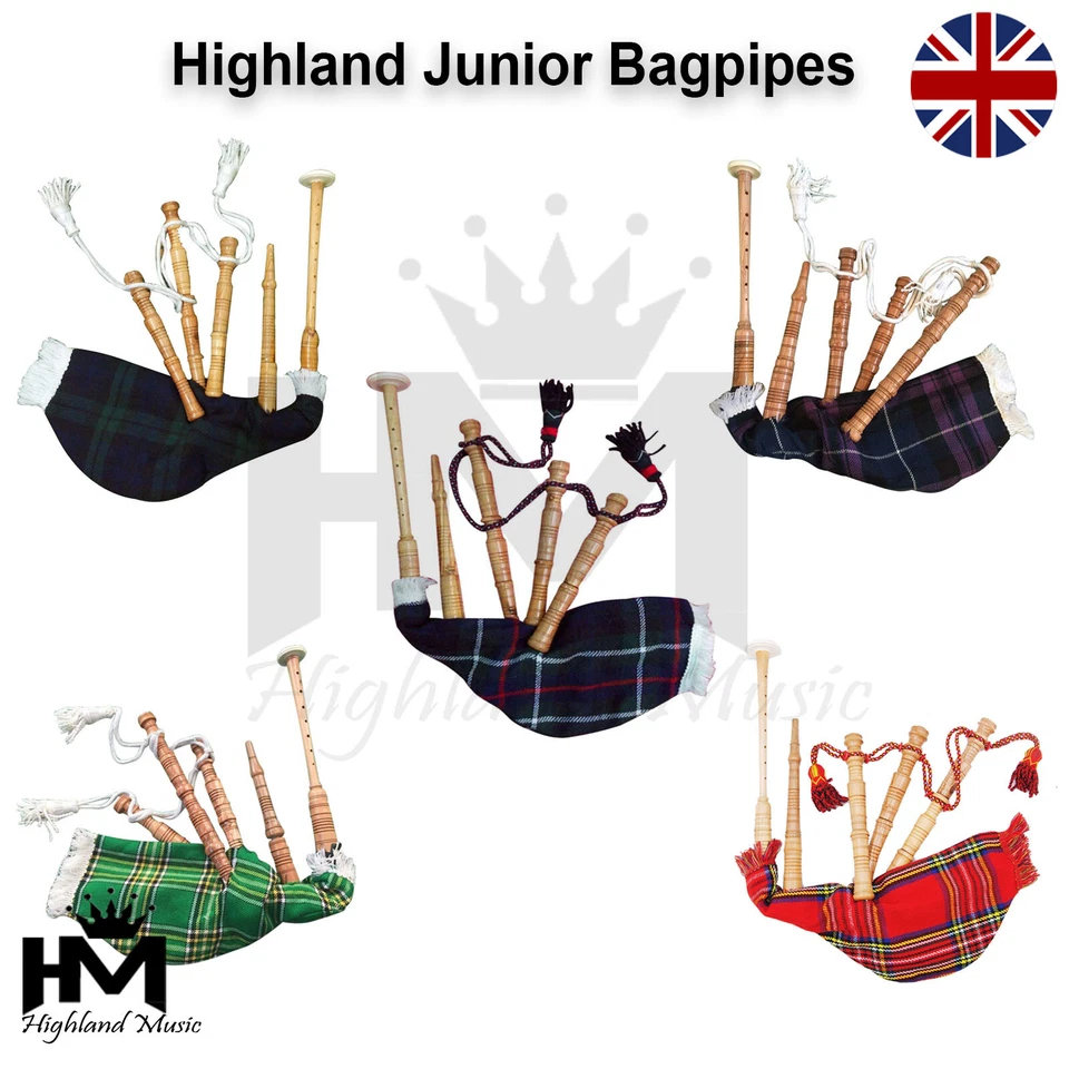 HM Child Junior Bagpipe Kids Highland Playable Bagpipes Cocus Wood Various Tartan