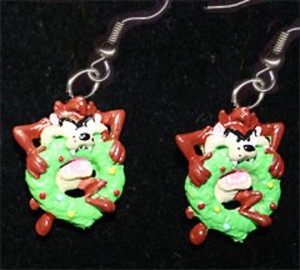 Funky TAZ EARRINGS BITING WREATH Funny Tasmanian Devil
