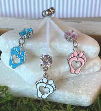 1pc Pregnancy Belly Ring Baby Feet Heart 1" Bio Flex Maternity Navel 14g