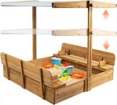 PETSCOSSET Sandbox with Cover for Kids Outdoor Wooden 47x47 Sand boxes with Lid 
