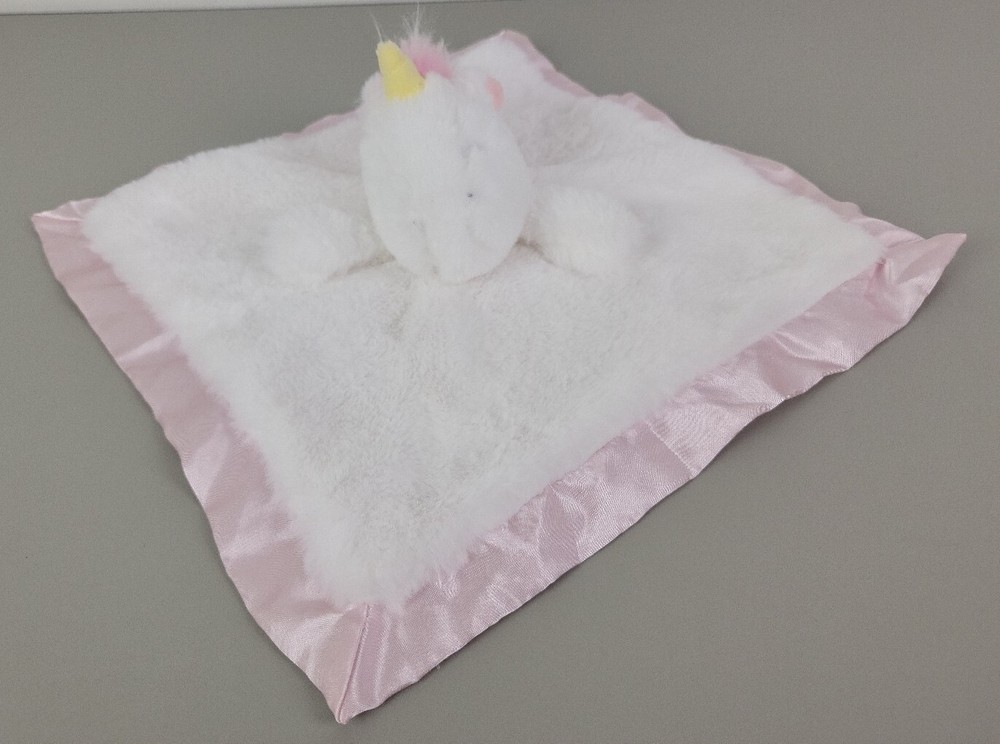 Cloud Island Unicorn Lovey Baby Security Blanket in Soft White Pink Satin  