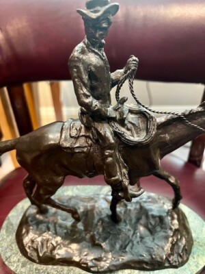 Vintage Signed CM Russell Bronze Statue, ''Will Rogers''