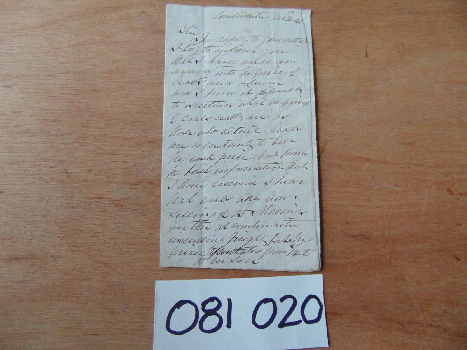19th C. WELSH MINING HAND WRITTEN MANUSCRIPT LETTER 1845 NEWPORT COAL