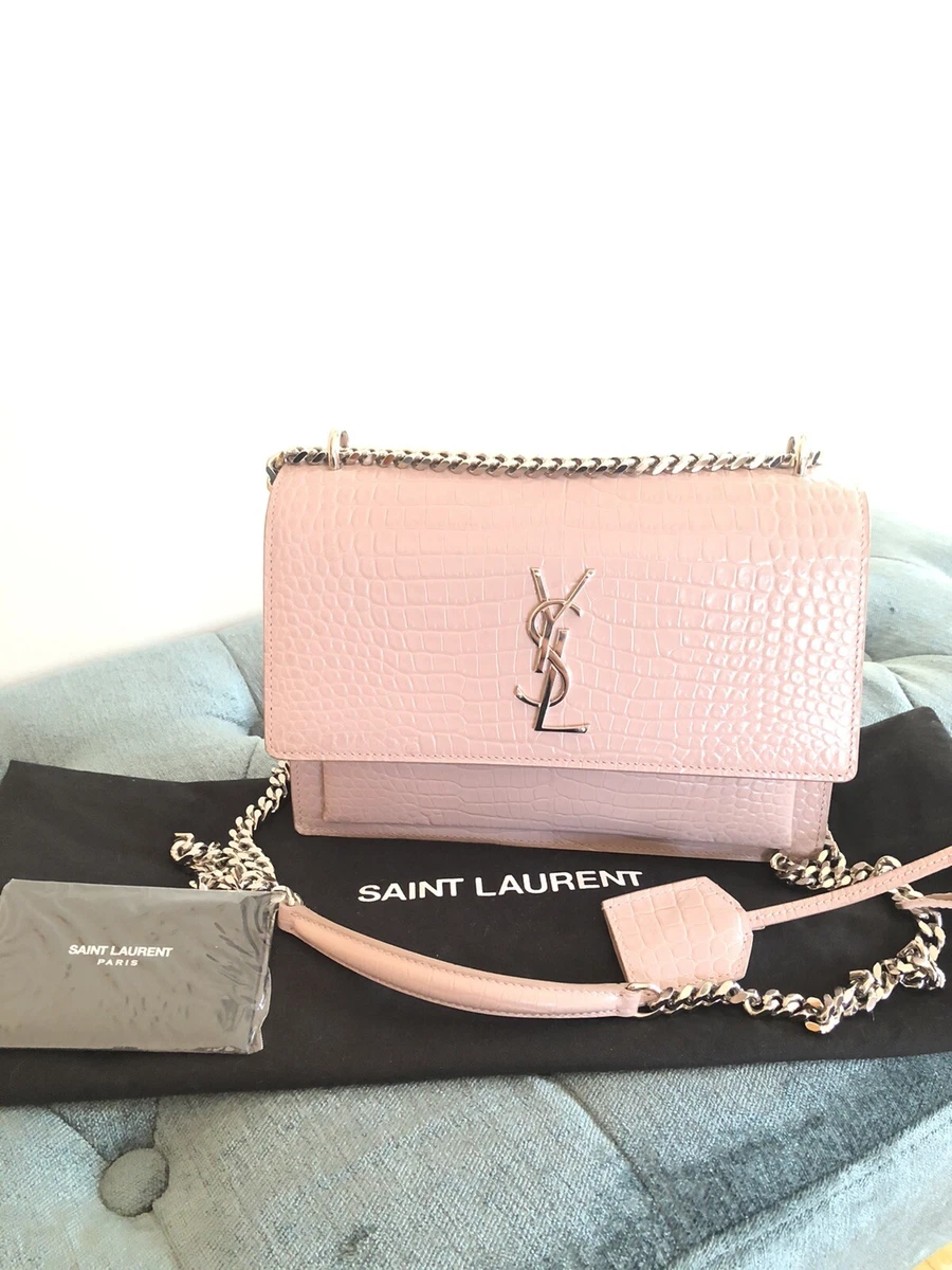 YSL Saint Laurent Monogram Collège Sunset Medium Croc-embossed Bag