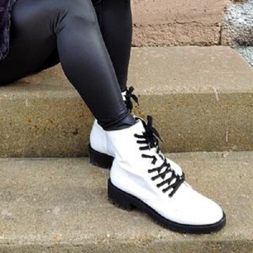 【Steve Madden】ストレッカー ホワイト STEVE MADDEN White Leather Checker Combat Boots Black Lace