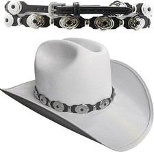 Western Silver Concho Hat Band Decorative Belt with Scalloped Concho and Adjusta