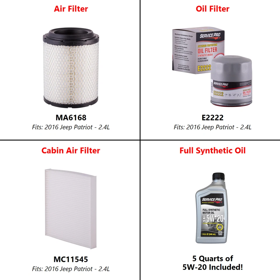 2016 Jeep Patriot 2.4L Complete Oil, Air & Cabin Filter Kit (5W-20) Foto 2 de 4