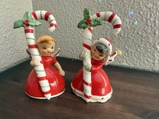 2 Vintage Napco Ceramic Christmas Angel Candy Cane Bells W/ Damage