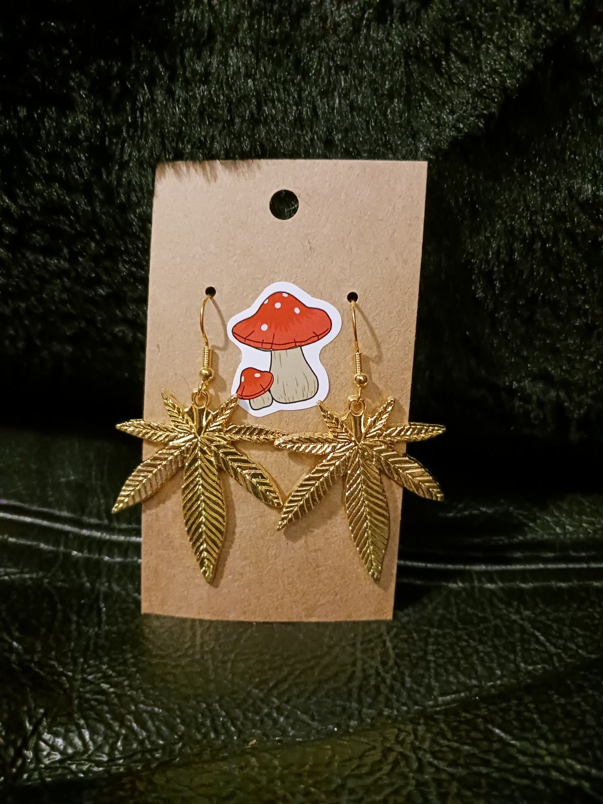 Handmade Gold Weed Leaf Dangle Earrings for Women