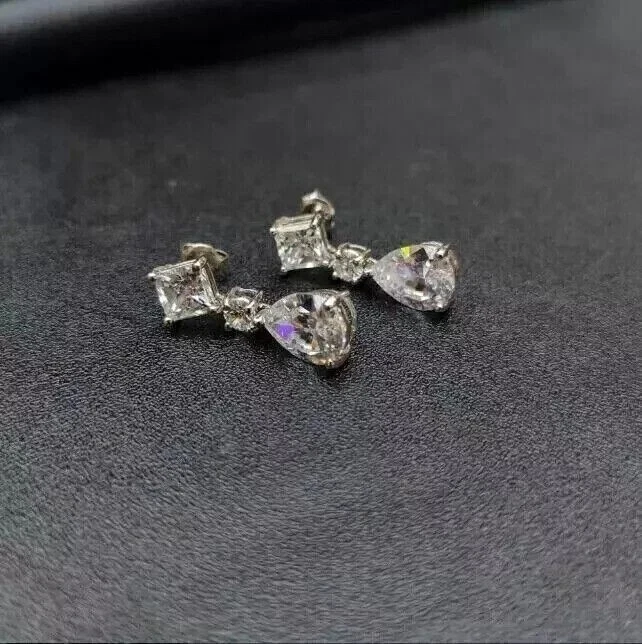 5Ctw Pear Cut Created Diamond Women's Drop/Dangle Earrings 14k White Gold Plated - Image 2 of 3
