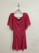 Free People Size L Pink Red/Tan Flowers Bell Sleeves Ladies Dress