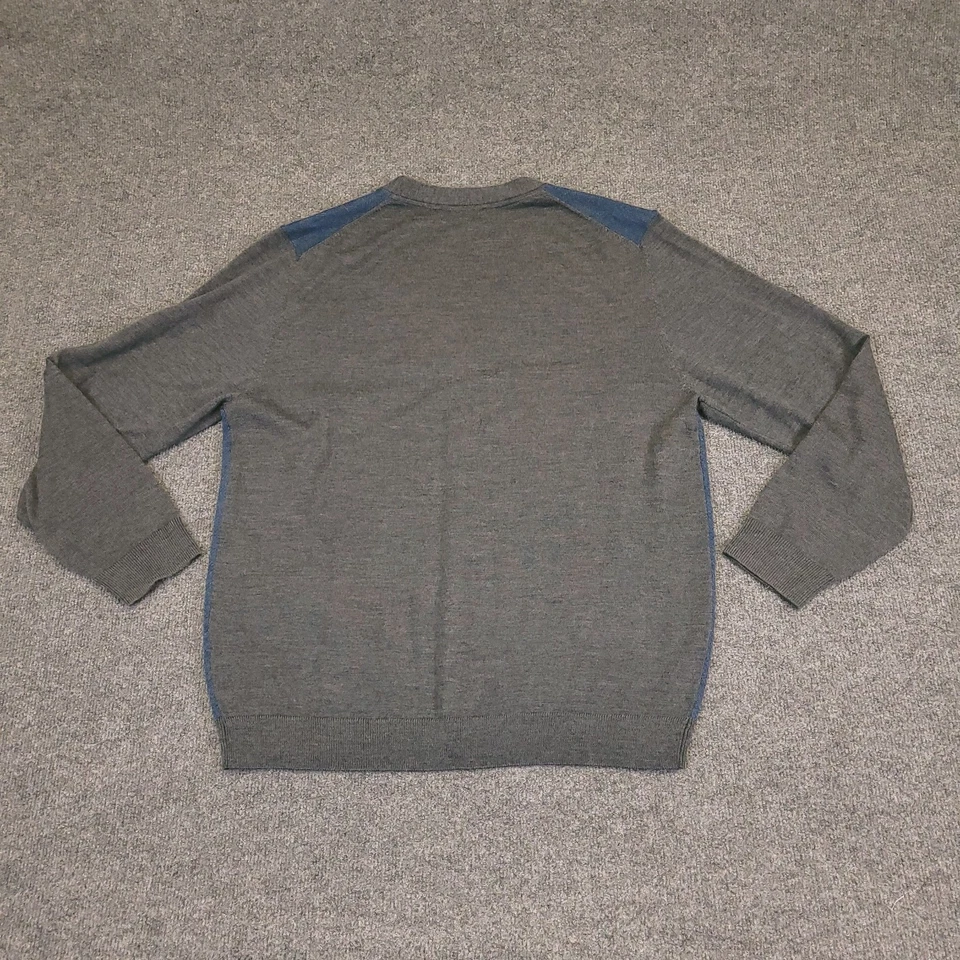 Cárdigan suéter vintage Turnbury mezcla lana merino para hombre grande gris azul cuello en V Foto 3 de 4