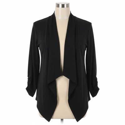 Clara Sunwoo Cardigan Womens Medium Black Jersey Knit Waterfall Draped Ruched