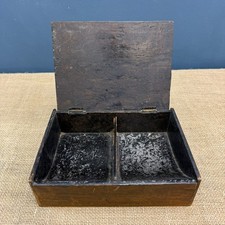 ANTIQUE VICTORIAN DIVIDED WOODEN CASH MONEY BOX TILL WITH HINGED LID