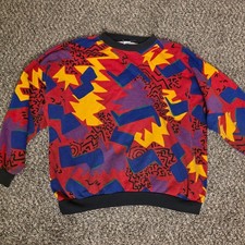 Vintage 80s Memphis Design Abstract Geometric Sweatshirt Made in USA Red M