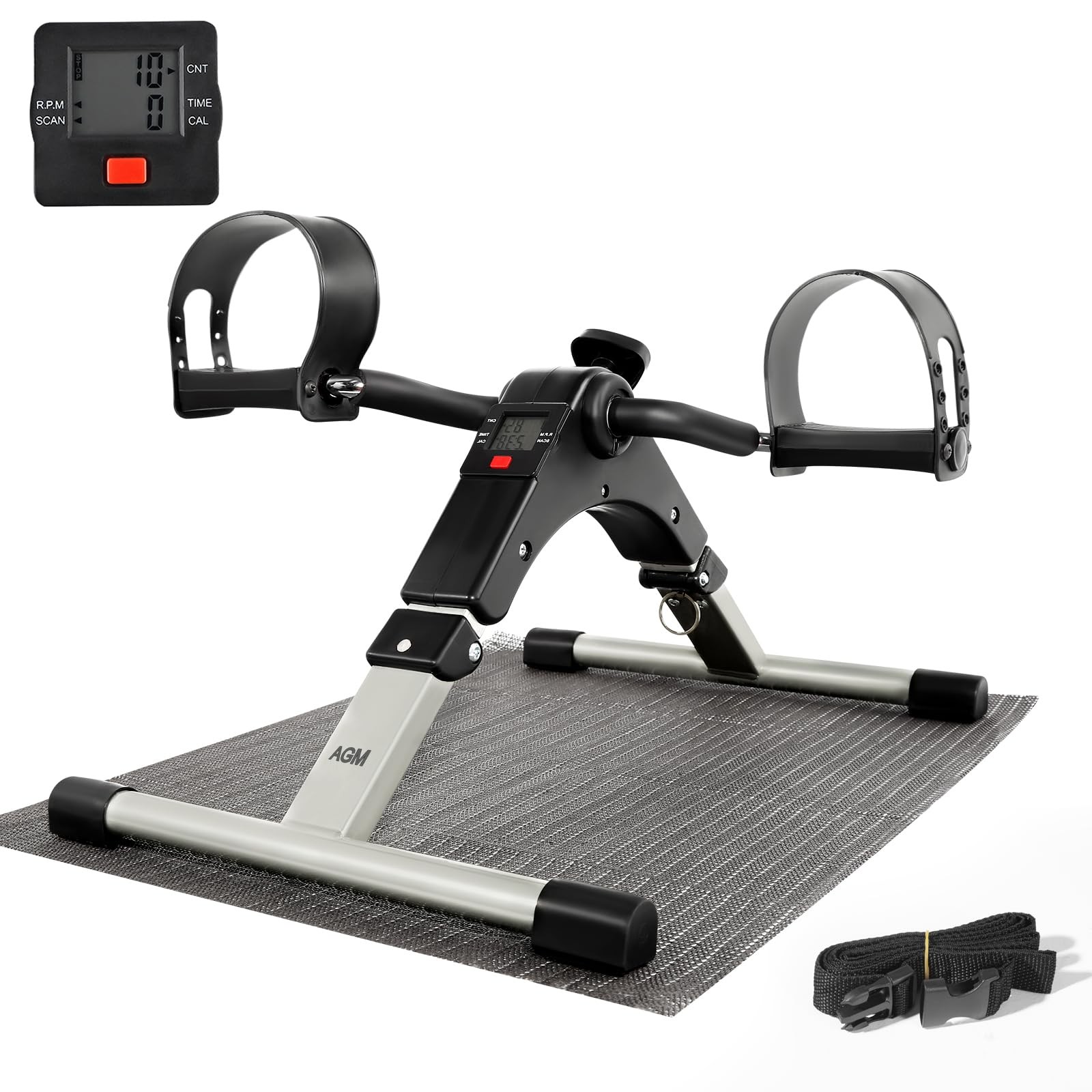 AGM Foldable Mini Pedal Exerciser, Compact Arm Leg Exercise Bike with LCD