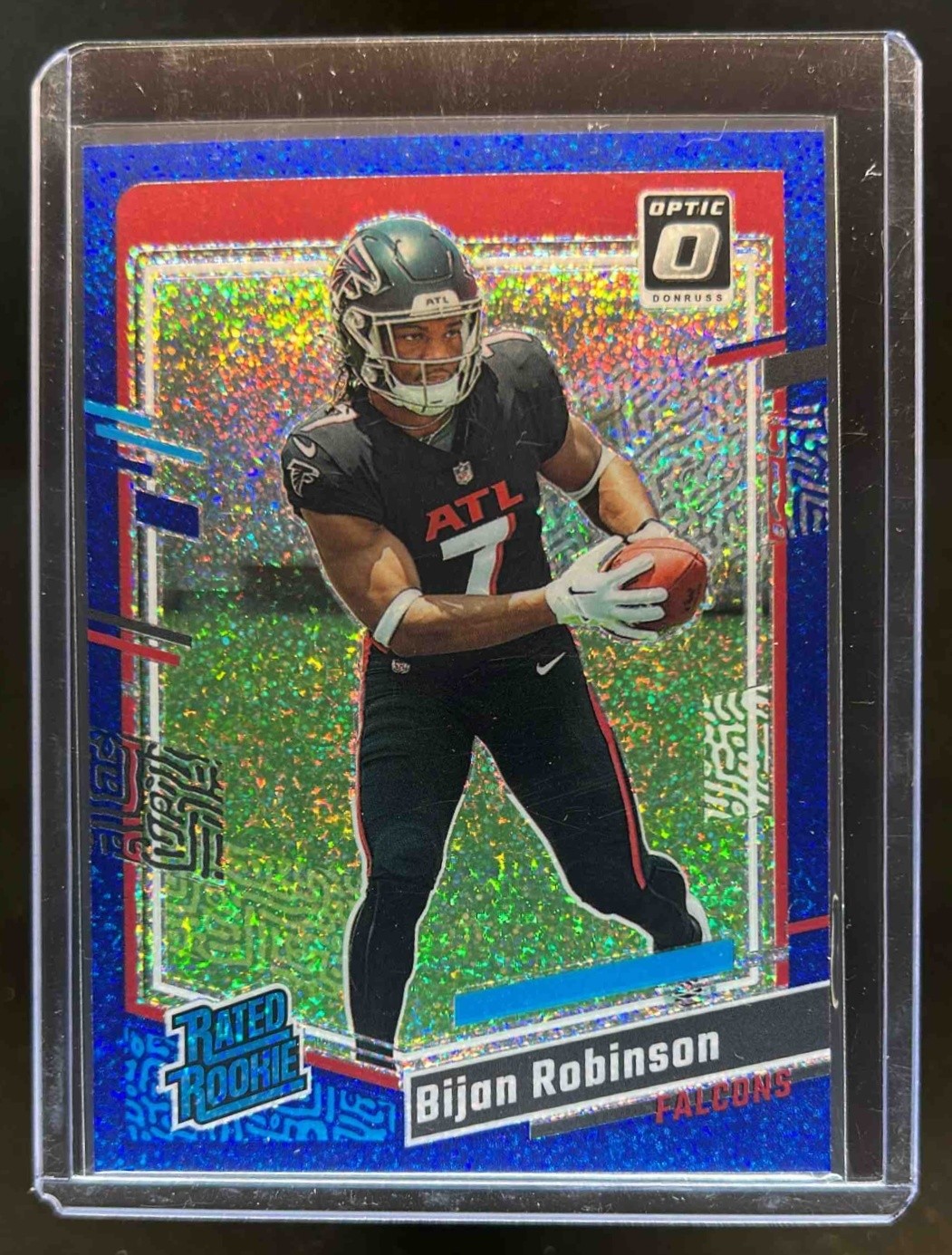 2023 Donruss Optic Bijan Robinson Blue Glitter Prizm Rated Rookie #206 Falcons