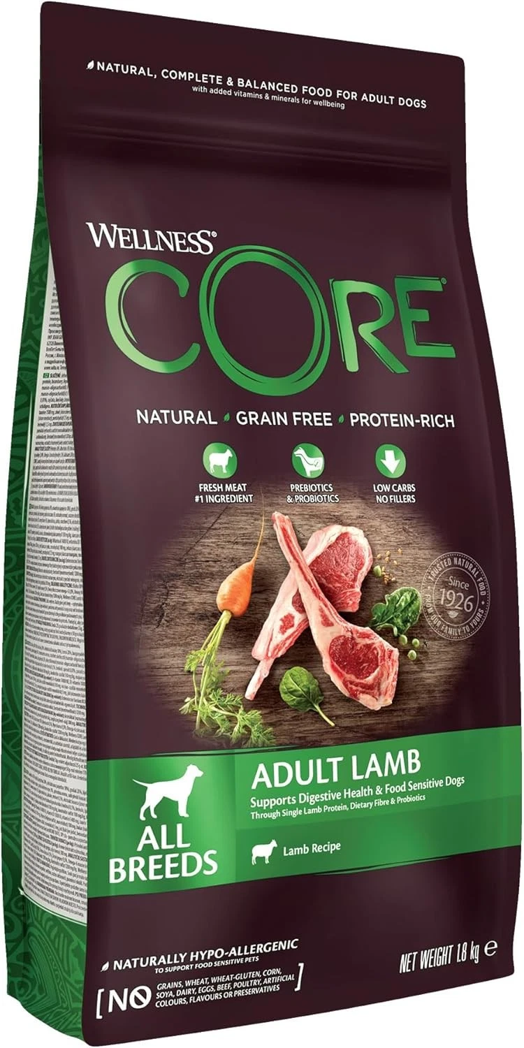 Wellness CORE Lamb 1.8 kg, Lamb – Dry Dog Food for All Dog Breeds, Grain-Free, N