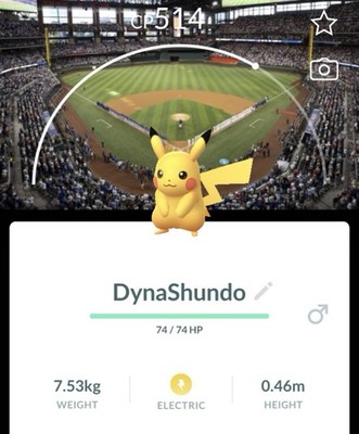 Pokemon Go Pikachu MLB Texas Rangers / PoGo Pikachu Baseball Stadium #0025