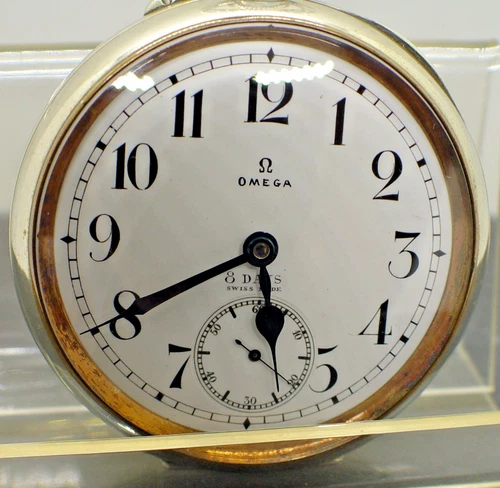 RARE VINTAGE LARGE 60MM SWISS MADE OMEGA 8-DAY POCKET WATCH "WORKS WELL"