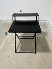 HOMCOM Small Folding Desk Foldable Computer Desk with Monitor Shelf